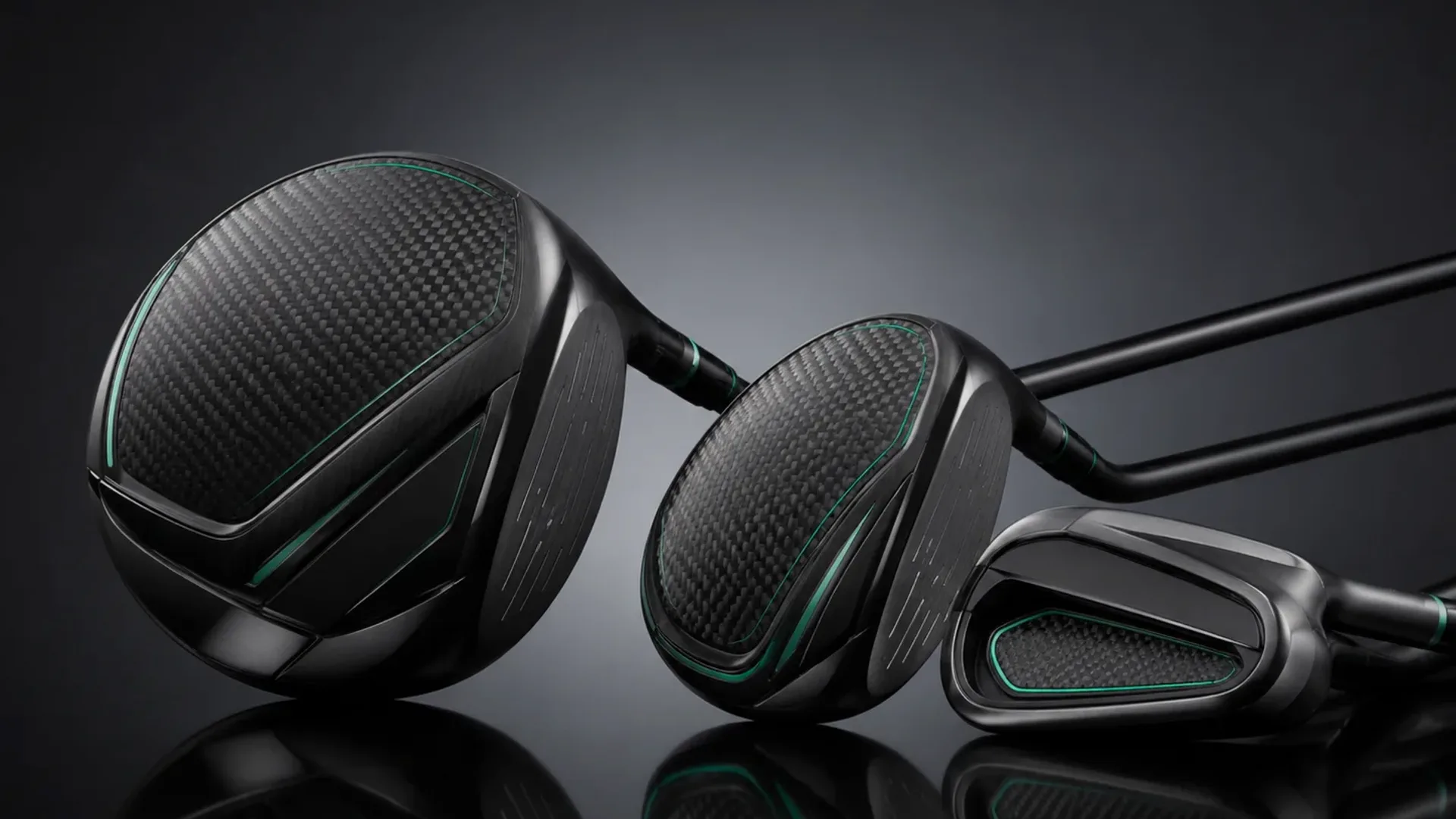 Perfect Golf driver, fairway wood and iron in studio light